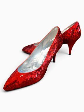 Vintage Red Sequin Pump Shoes Private Collection II Size 8